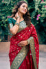 Alluring Red Zari Weaving Silk Festival Wear Saree With Blouse