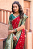 Alluring Red Zari Weaving Silk Festival Wear Saree With Blouse