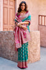 Dazzling Teal-Blue Zari Weaving Silk Function Wear Saree With Blouse