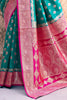 Dazzling Teal-Blue Zari Weaving Silk Function Wear Saree With Blouse