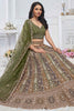 Winsome Olive Green Sequins Net Mehendi Wear Lehenga Choli