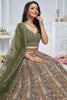 Winsome Olive Green Sequins Net Mehendi Wear Lehenga Choli