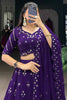 Outstanding Purple Sequins Georgette Reception Wear Lehenga Choli