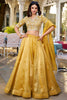 Dazzling Mustard Thread Work Organza Haldi Wear Lehenga Choli