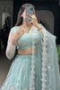 Adorable Sky-Blue Thread Embroidered Net Reception Wear Lehenga Choli