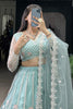 Adorable Sky-Blue Thread Embroidered Net Reception Wear Lehenga Choli