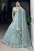 Adorable Sky-Blue Thread Embroidered Net Reception Wear Lehenga Choli