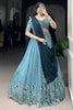 Alluring Sky-Blue Thread Work Organza Festival Wear Lehenga Choli