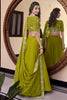 Splendid Olive Green Pearl Work Georgette Mehendi Wear Lehenga Choli