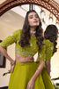 Splendid Olive Green Pearl Work Georgette Mehendi Wear Lehenga Choli