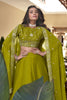 Splendid Olive Green Pearl Work Georgette Mehendi Wear Lehenga Choli