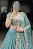 Dazzling Sky-Blue Organza Thread Work Engagement Wear Lehenga Choli