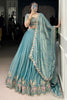 Dazzling Sky-Blue Organza Thread Work Engagement Wear Lehenga Choli