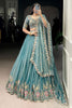 Dazzling Sky-Blue Organza Thread Work Engagement Wear Lehenga Choli