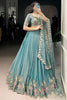 Dazzling Sky-Blue Organza Thread Work Engagement Wear Lehenga Choli
