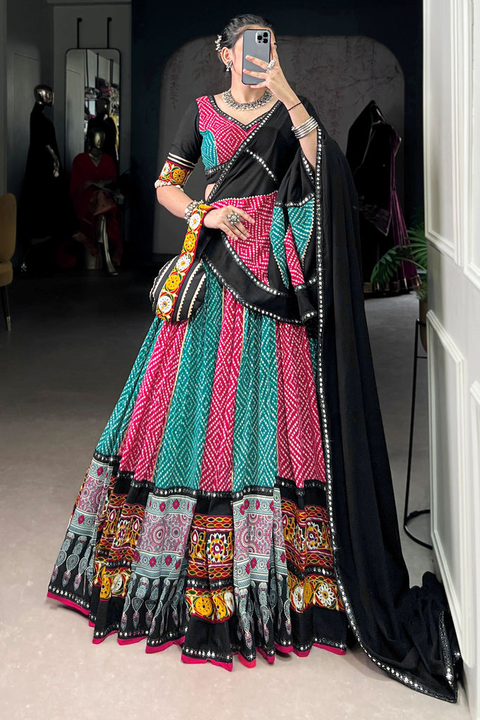 Gorgeous Pink Bandhani Printed Rayon Navratri Wear Lehenga Choli