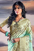 Bewitching Sea Green Digital Print Satin Traditional Saree With Blouse