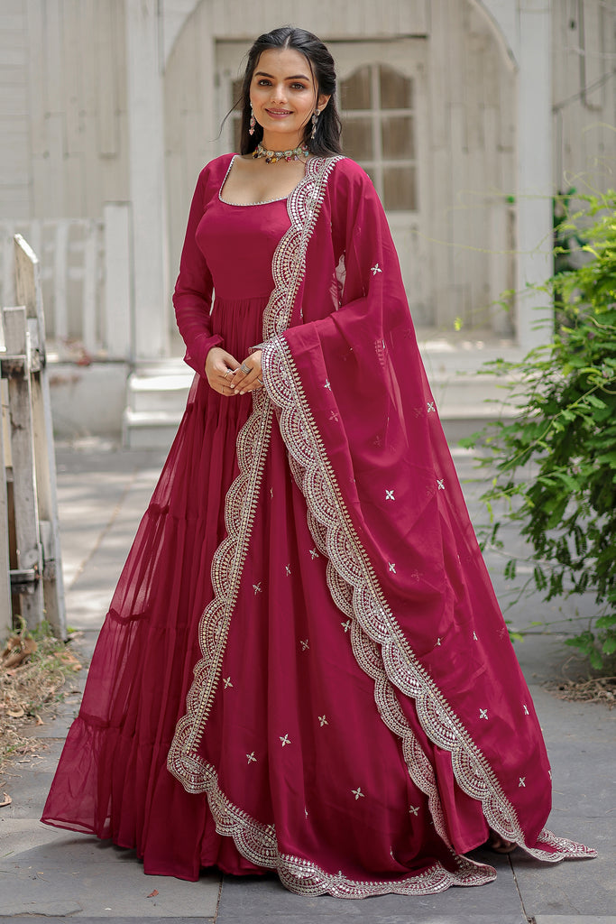 Bewitching Rani Pink Georgette Festival Wear Gown With Dupatta