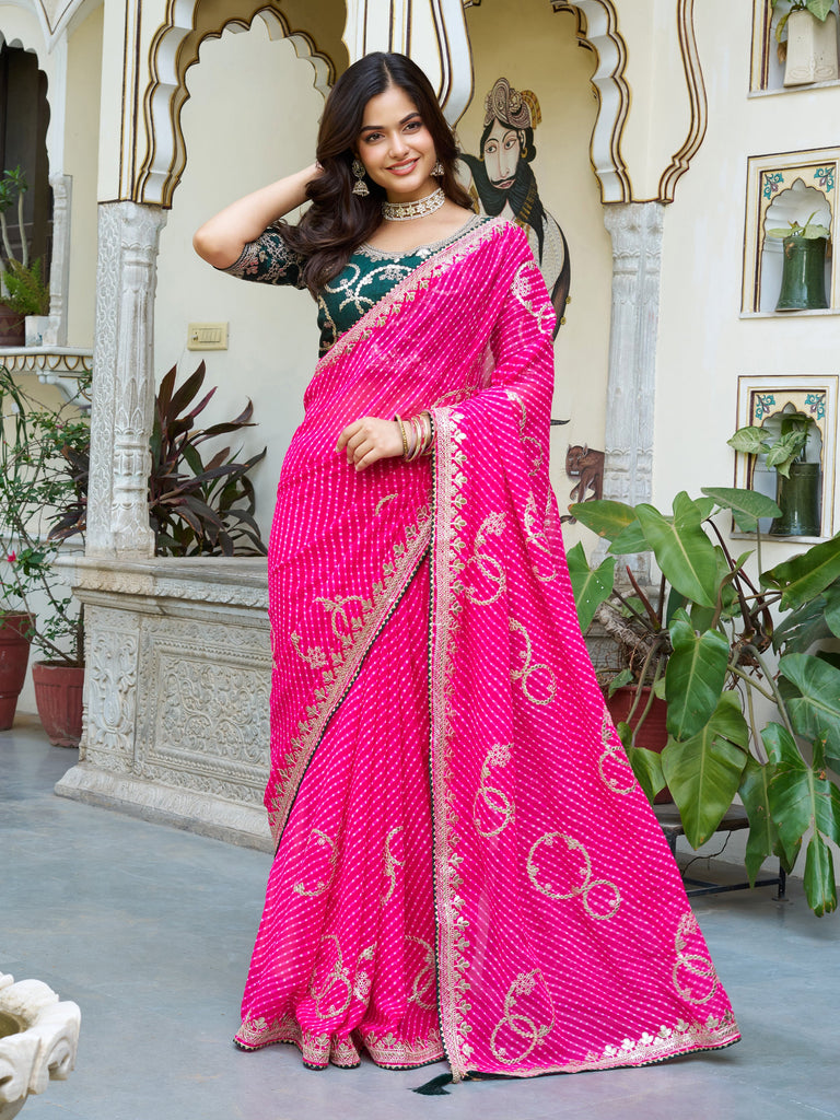 LOEELY PINK GOTTA PATTI WORK GEORGETTE PARTY WEAR SAREE WITH BLOUSE