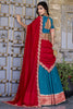 Alluring Teal Blue Border Work Vichitra Silk Half Saree Lehenga