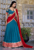 Alluring Teal Blue Border Work Vichitra Silk Half Saree Lehenga