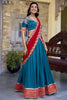 Alluring Teal Blue Border Work Vichitra Silk Half Saree Lehenga