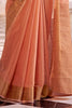 Fascinating Peach Weaving Tissue Silk Wedding Wear Saree With Blouse