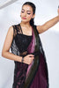 Lovely Wine Satin Silk Cocktail Ready To Wear Saree With Jacket