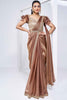 Fetching Brown Color Satin Silk Pre-Stitched Saree With Blouse