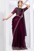 Fantastic Wine Color Satin Silk Pre-Stitched Saree With Blouse