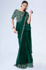 Marvelous Teal Green Chiffon Pre-Stitched Saree With Blouse