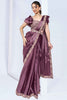 Shocking Dusty Purple Border Work Satin Pre-Stitched Saree With Blouse