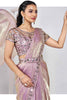 Unexpected Pink Lace Work Satin Pre-Stitched Saree With Blouse