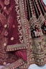 Marvelous Dark Maroon Velvet Bridal Lehenga Choli With Double Dupatta