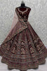 Wonderful Dark Maroon Velvet Bridal Lehenga Choli With Double Dupatta