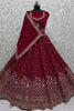 Glamorous Red Velvet Bridal Lehenga Choli With Double Dupatta