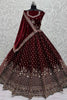 Alluring Maroon Velvet Bridal Lehenga Choli With Double Dupatta