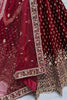 Alluring Maroon Velvet Bridal Lehenga Choli With Double Dupatta