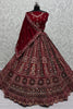 Lovely Red Jarkan Work Velvet Bridal Lehenga Choli With Double Dupatta