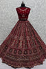 Lovely Red Jarkan Work Velvet Bridal Lehenga Choli With Double Dupatta