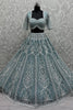 Shocking Sky-Blue Sequins Net Engagement Wear Lehenga Choli