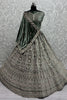 Lovely Green Sequins Velvet Bridal Lehenga Choli With Double Dupatta