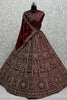 Beautiful Maroon Thread Work Velvet Lehenga Choli With Double Dupatta