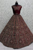 Beautiful Maroon Thread Work Velvet Lehenga Choli With Double Dupatta