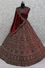 Beautiful Red Embroidered Velvet Bridal Lehenga Choli With Double Dupatta