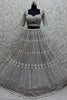 Stunning Grey Pearl Work Net Reception Wear Lehenga Choli With Dupatta