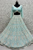 Magnificent Sky-Blue Thread Work Georgette Wedding Wear Lehenga Choli