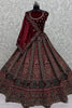 Lavish Red Thread Work Velvet Bridal Lehenga Choli With Double Dupatta