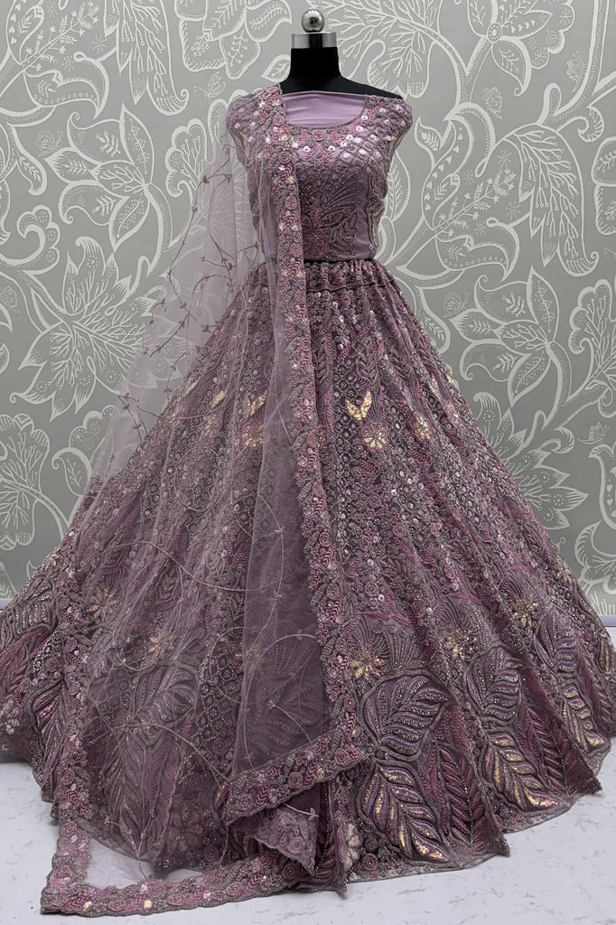 Enchanting Lavender Thread Work Net  Bridesmaid Lehenga Choli
