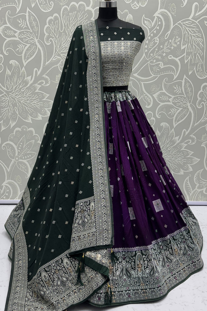 Beautiful Purple Zari Weaving Georgette Wedding Lehenga Choli With Dupatta